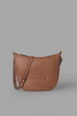 La Martina Leather Crossbody Half-moon Women Bags Brown | MHZ-6449
