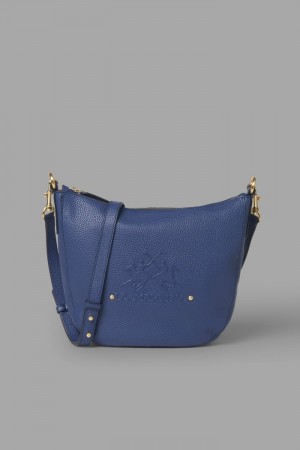 La Martina Leather Crossbody Half-moon Women Bags Navy | PGA-0887