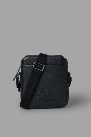 La Martina Leather Men Crossbody Bag Black | LPZ-3427
