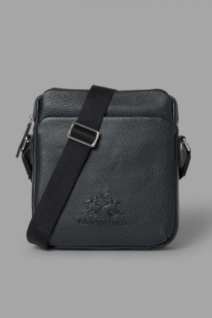 La Martina Leather Men Crossbody Bag Black | XWH-6043