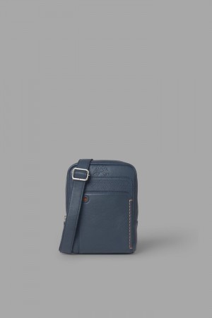 La Martina Leather Men Crossbody Bag Navy | DPT-6834