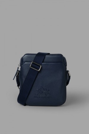 La Martina Leather Men Crossbody Bag Navy | QIZ-1443
