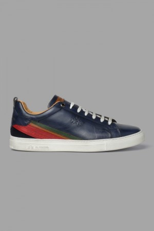 La Martina Leather With A White Crepe Sole Men Sneakers Navy | VZA-7369