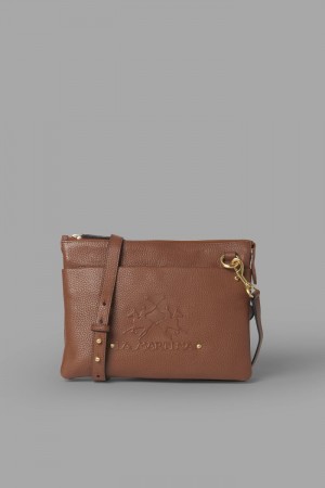La Martina Leather Women Messenger Bags Brown | EYD-8493