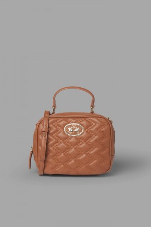 La Martina Matelassé-look Faux Leather Women Bags Brown | WDP-9273