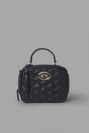 La Martina Matelassé-look Faux Leather Women Bags Black | TAX-3961