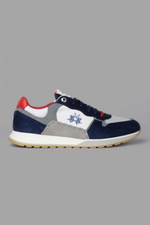 La Martina Multicoloured Canvas Men Sneakers Navy / White | CVO-2318