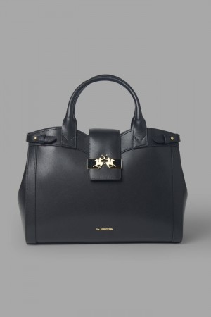 La Martina Plain-coloured Trapeze Women Bags Black | ZHB-3541