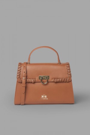 La Martina Plain-coloured Trapeze Women Bags Brown | UNJ-4396