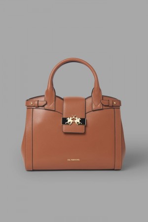 La Martina Plain-coloured Trapeze Women Bags Brown | IUN-9661