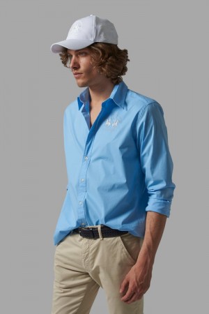 La Martina Regular-fit Cotton Men Shirts Blue | YKD-7156