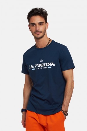 La Martina Regular-fit Cotton Men T Shirts Navy | YPN-0321