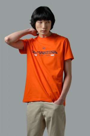 La Martina Regular-fit Cotton Men T Shirts Red Orange | PIM-0578