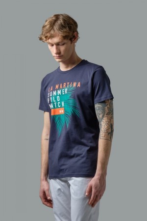 La Martina Regular-fit Cotton Men T Shirts Navy | FGJ-2266