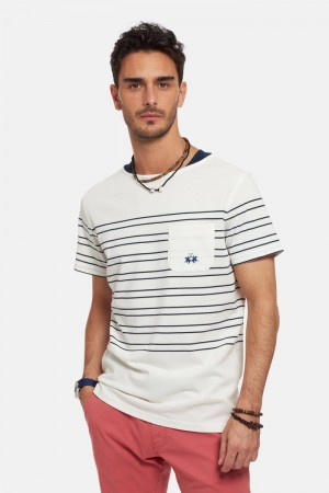 La Martina Regular-fit Cotton Men T Shirts White / Navy | EJL-3513