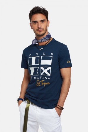 La Martina Regular-fit Cotton Men T Shirts Navy | ZDW-8300