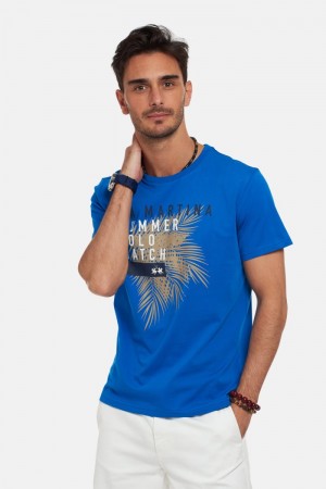 La Martina Regular-fit Cotton Men T Shirts Blue | WJW-2231