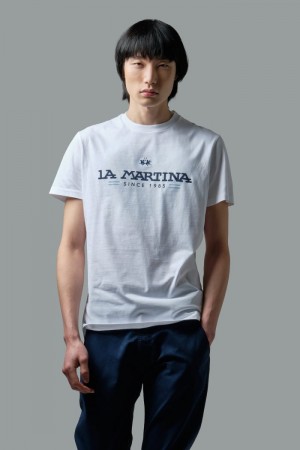 La Martina Regular-fit Cotton Men T Shirts White | OHQ-0433