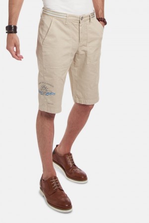 La Martina Regular-fit Linen-blend Men Bermuda Shorts Beige | PPK-3033