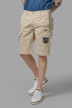 La Martina Regular-fit Stretch Cotton Men Bermuda Shorts Beige | XVM-4916