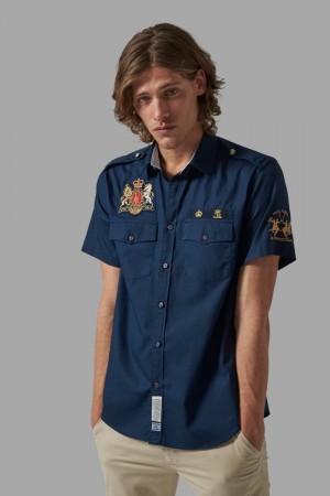 La Martina Regular-fit Stretch Cotton Men Shirts Navy | MOI-5614