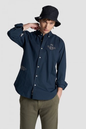 La Martina Regular-fit Stretch Cotton Men Shirts Navy | OOD-4937