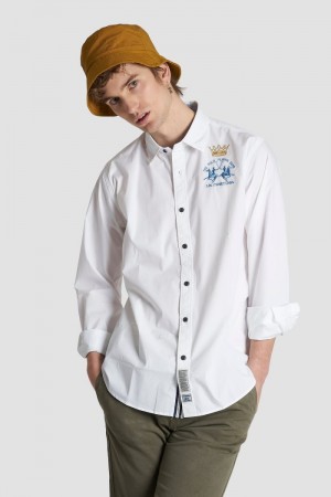 La Martina Regular-fit Stretch Cotton Men Shirts White | IGC-2747