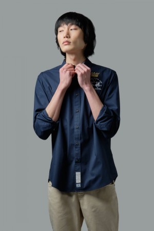 La Martina Regular-fit Stretch Cotton Men Shirts Navy | PYL-3270