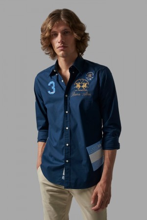 La Martina Regular-fit Stretch Cotton Men Shirts Navy | JSQ-0903