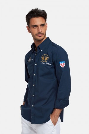 La Martina Regular-fit Stretch Cotton Men Shirts Navy | BVZ-8320
