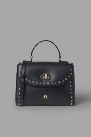 La Martina Round Stud-embellished Leather Women Bags Black | TFN-5715