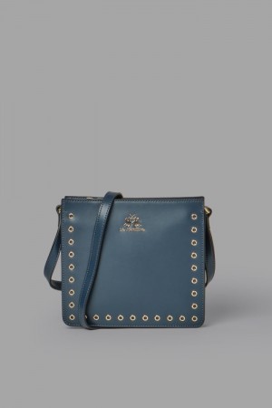 La Martina Round Stud-embellished Leather Women Bags Navy | TDC-3659