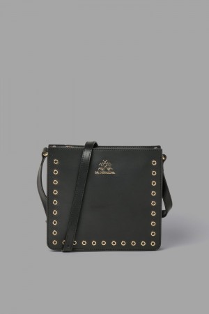 La Martina Round Stud-embellished Leather Women Bags Black | VGX-0721