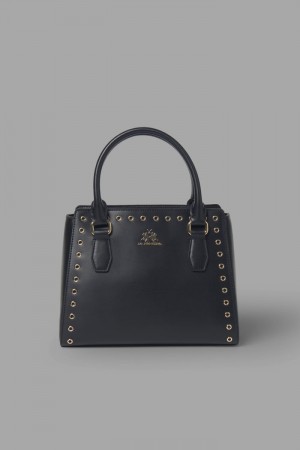 La Martina Round Stud-embellished Leather Women Bags Black | FPQ-4666