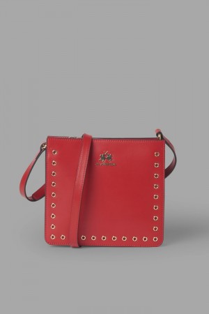 La Martina Round Stud-embellished Leather Women Bags Red | NBI-9692