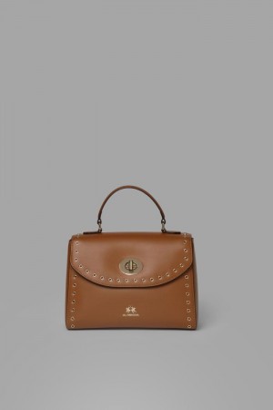 La Martina Round Stud-embellished Leather Women Bags Brown | CBV-6664