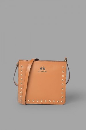 La Martina Round Stud-embellished Leather Women Bags Brown | OCR-6219