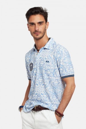La Martina Short-sleeved Regular Fit Men Polo Shirt Silver / Blue | WOK-9078