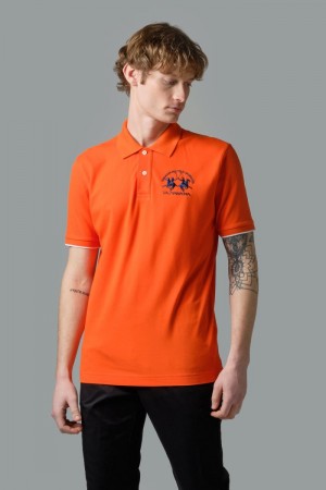 La Martina Short-sleeved Regular Fit Men Polo Shirt Red Orange | QWJ-8219