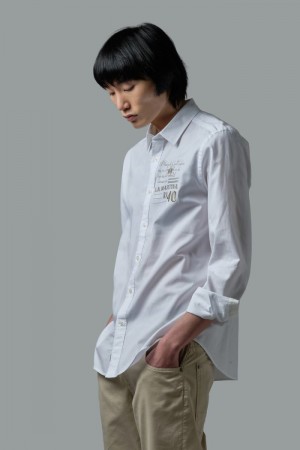 La Martina Slim-fit 100% Cotton Men Shirts White | ZSN-5466
