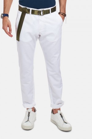 La Martina Slim-fit Linen-blend Men Chino Pants White | MFJ-5420