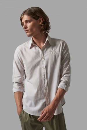 La Martina Slim-fit Linen-blend Men Shirts Grey | IMF-3652