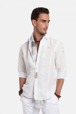 La Martina Slim-fit Linen-blend Men Shirts White | XDD-2530