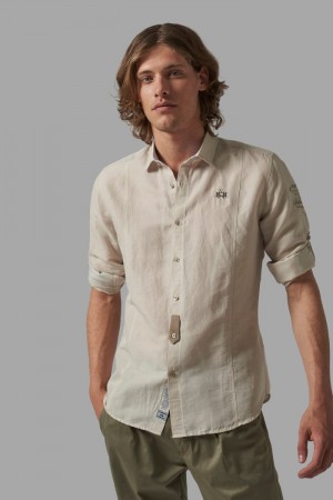 La Martina Slim-fit Linen-blend Men Shirts Beige | XPZ-6857