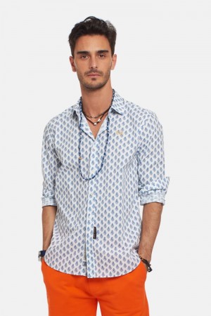 La Martina Slim-fit Poplin Men Shirts White / Blue | GGV-8924