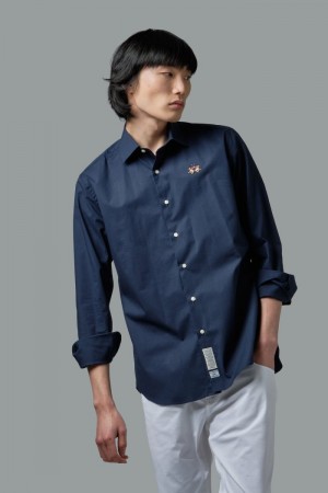 La Martina Slim-fit Stretch Cotton Men Shirts Navy | RFD-9023