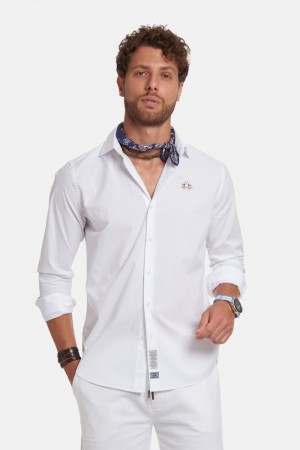 La Martina Slim-fit Stretch Cotton Men Shirts White | VHL-9258