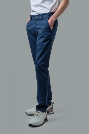 La Martina Slim-fit Stretch Cotton Men Trousers Navy | EQO-4482