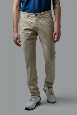 La Martina Slim-fit Stretch Cotton Men Trousers Beige | NIF-1883