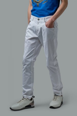 La Martina Slim-fit Stretch Cotton Men Trousers White | CDD-4998